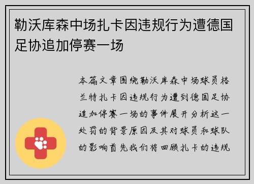 勒沃库森中场扎卡因违规行为遭德国足协追加停赛一场